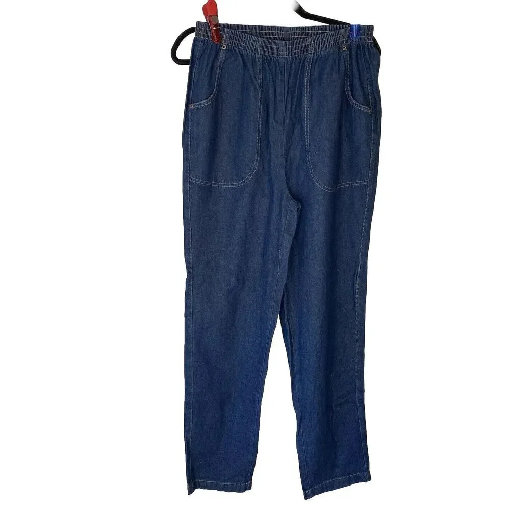VTG Haband Chambray Blue Casual PullOn Pants Lady M Pocket Forever Fit High rise